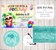 Load image into Gallery viewer, Sloth Pool Party Invitation