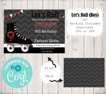 Load image into Gallery viewer, Let's Roll (Boy) Skating Party Invitation