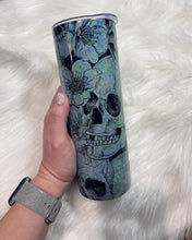 Load image into Gallery viewer, Skull Floral Faux Chunky Glitter Tumbler