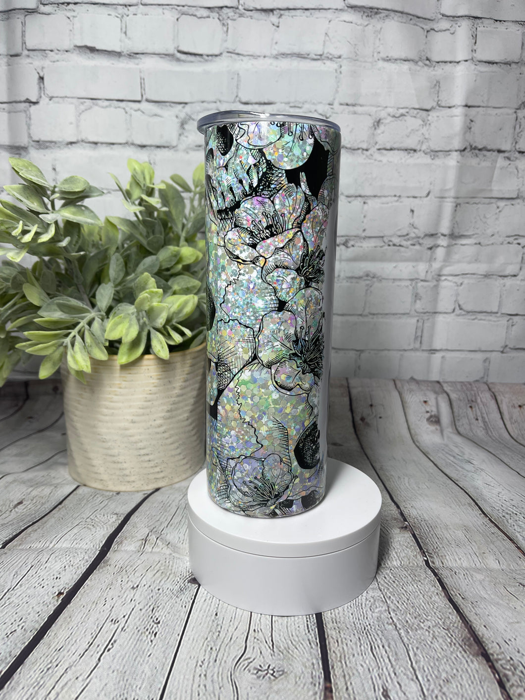 Skull Floral Faux Chunky Glitter Tumbler